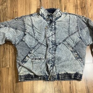 Vintage 80s/90s Acid Wash Denim Bomber Jacket With Quilted Lining Sz XL